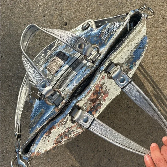 Coach Poppy silver Sequins Spotlight Handbag bag charm RARE Limited Edition Y2K